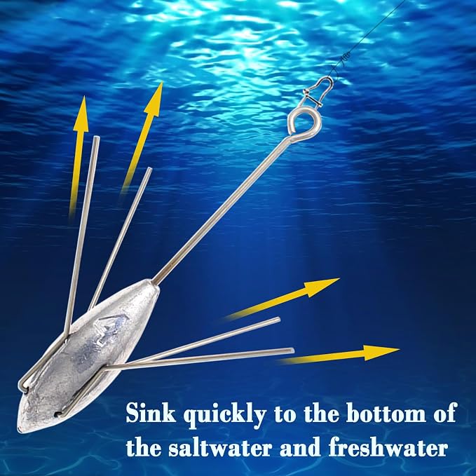 3 Pcs Sputnik Sinker Long Tail Fishing Weight Equipment, Saltwater Surf Casting Catfish Sinkers, Beach Sea Ocean Sand Fishing Spider Sinker(Silver)