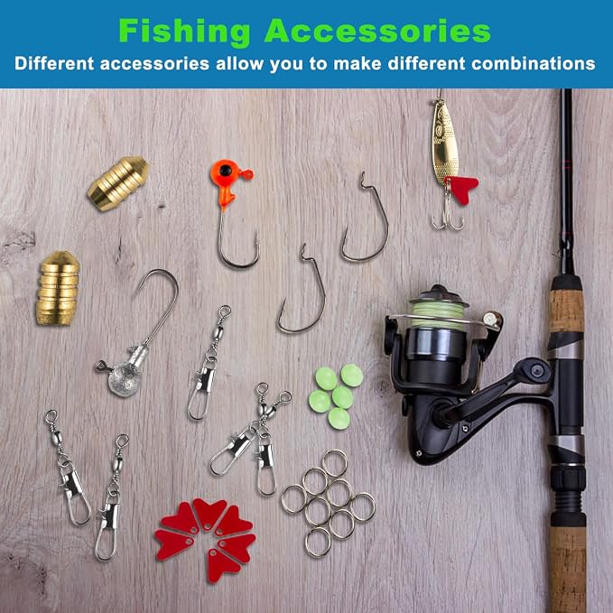 GOANDO Fishing Lures Kit for Freshwater Bait Tackle Kit for Bass Trout Salmon Fishing Accessories Tackle Box Including Spoon Lures Soft Plastic Worms Fishing Gifts