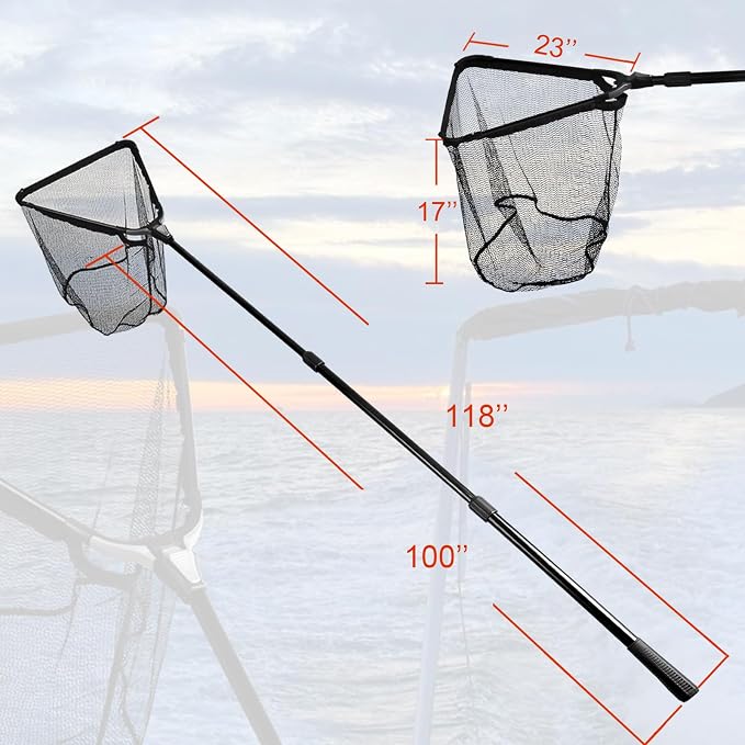 Fiblink Folding Aluminum Fishing Landing Net Fish Net with Extending Telescoping Pole Handle