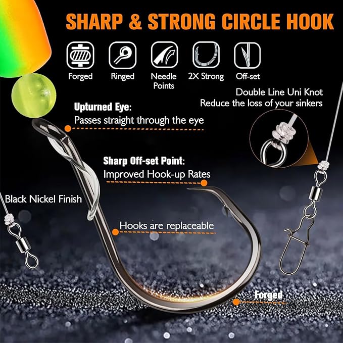 Dovesun 10PCS/4PCS Pompano Rigs for Surf Fishing Saltwater Fishing Rigs with Floats and Beads Unique Double-Line T-Knot Pre-Rigged Surf Fishing Gear & Tackle with Circle Hooks