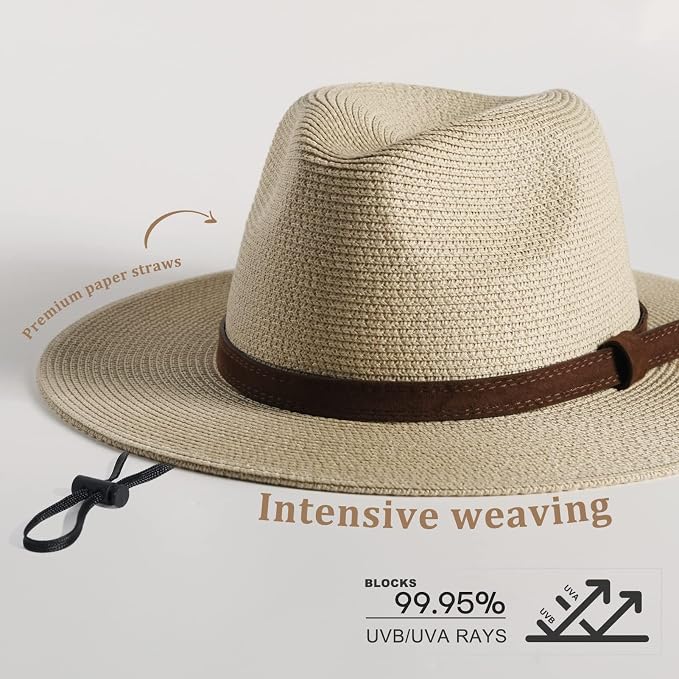 FURTALK Womens Mens Wide Brim Straw Panama Hat Fedora Summer Beach Sun Hats UPF Straw Hat for Women