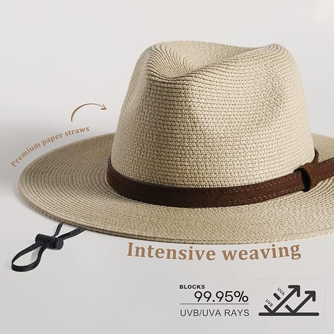 FURTALK Womens Mens Wide Brim Straw Panama Hat Fedora Summer Beach Sun Hats UPF Straw Hat for Women