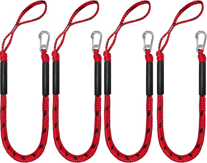 Bungee Dock Lines - Boat Accessories - 4 Feet Shock Cords Docking Rope Mooring Rope for PWC,Jet ski,Pontoon,Kayak,Canoe,Power Boat,Watercraft (Red-Black)