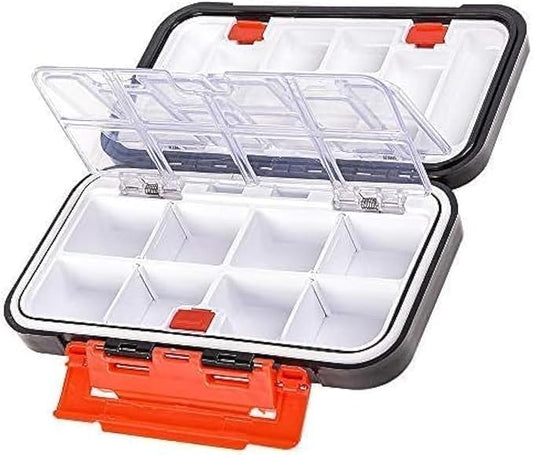 Fishing Tackle Storage Box, Double Sided Waterproof, 16 Compartments, Fishing Lure Box Storage Containers (Black)
