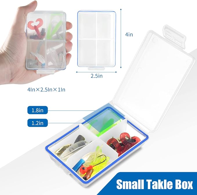 4 Pcs Mini Waterproof Tackle Organizer - Small Fly Fishing Box with Dividers for Hooks, Flies, Beads & Lures