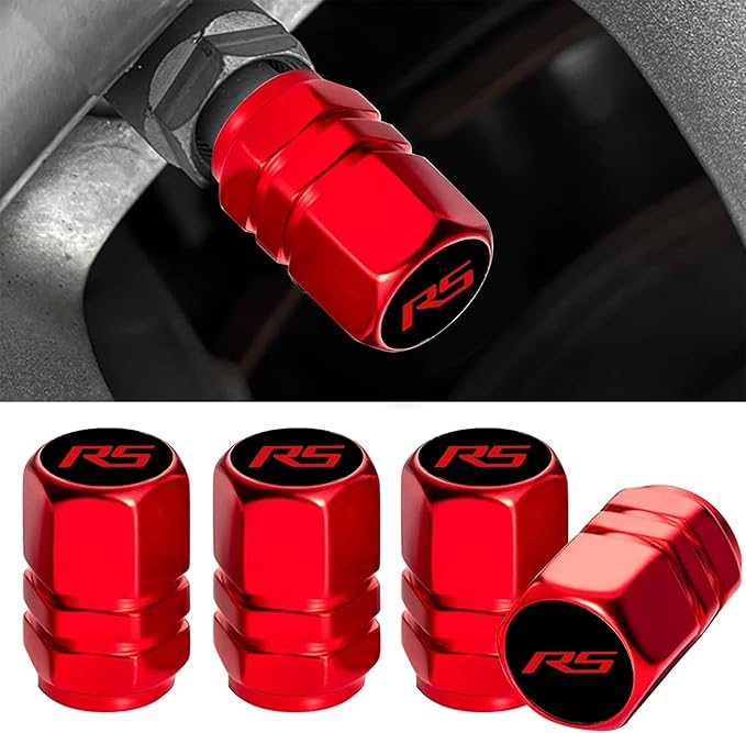 Aluminum 4pcs Tire Valve Cap Cover Set Compatible with Camaro RS Tire Valve Stem caps fiit for Camaro RS Car Accessories Decor. (Red-for-R-S)