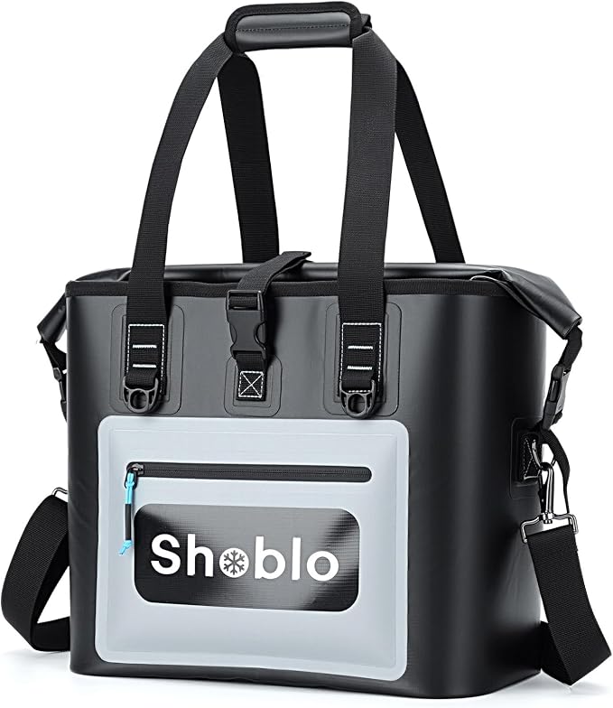 Soft Cooler Bag, 35 Cans Insulated Leakproof Portable Cooler Bag with Roll-Top, Shoulder Strap Metal D-Ring, Waterproof Ice Chest for Camping, BBQ, Picnic, Fishing, Travel