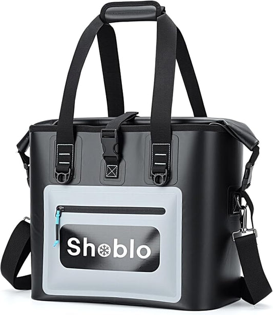 Soft Cooler Bag, 35 Cans Insulated Leakproof Portable Cooler Bag with Roll-Top, Shoulder Strap Metal D-Ring, Waterproof Ice Chest for Camping, BBQ, Picnic, Fishing, Travel