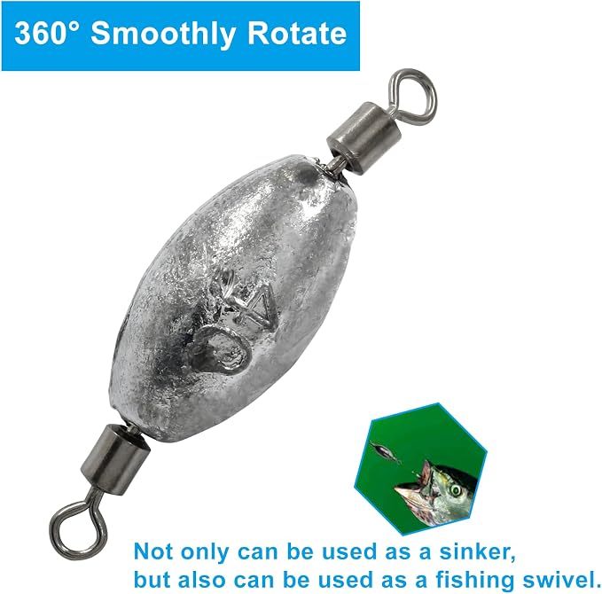 Uenhoy Fishing Weights Inline Trolling Fishing Sinker Tackle with Inner Swivels, Oval Drop Casting Fishing Weight Sinkers