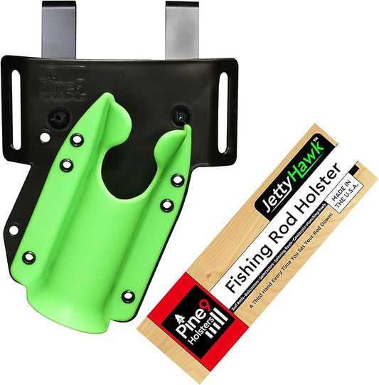JettyHawk Fishing Rod Hip Holster, Hands-Free Quick-Draw Holder, Fits 1.5-2" Pole, for Spinning, Baitcaster, Centerpin & Surf Rods, Wading & MOLLE Belts