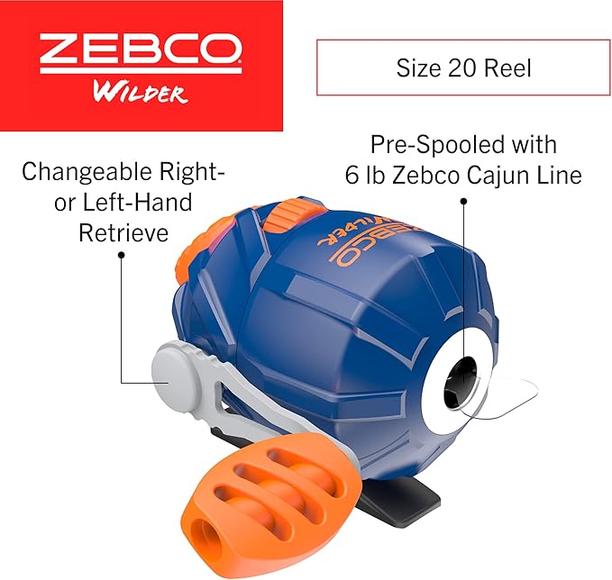 Zebco Wilder Fishing Reel and Rod Combo, 4'3" Durable Fiberglass Rod with Built-In Carabiner, Patented No-Tangle Reel, Pre-Spooled with 6-Pound Zebco Cajun Fishing Line