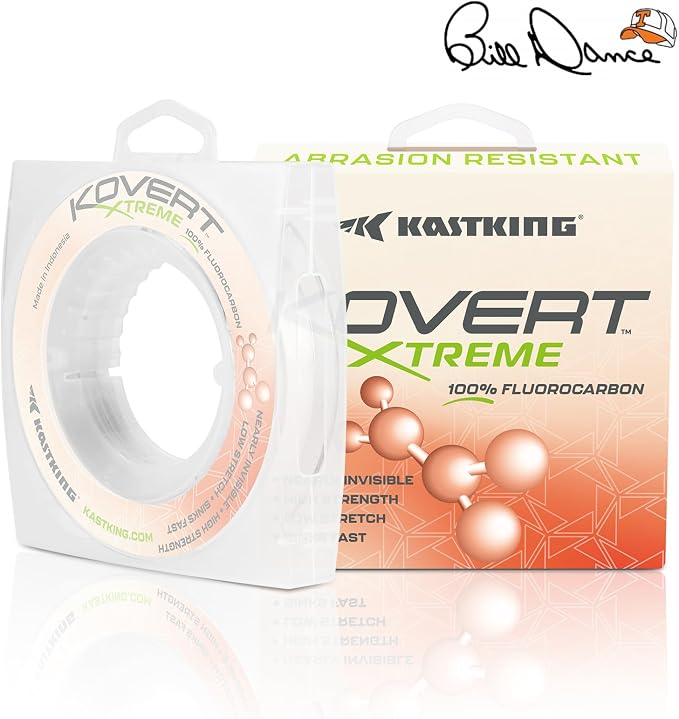KastKing Kovert 100% Fluorocarbon Fishing Line - Clear Fishing Leader, High Sensitivity, Strong Knot Strength, Shock & Abrasion Resistant, Extreme Clarity, Ultra-Low Visibility, Fast Sinking