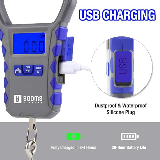 Booms Fishing Scale with Fish Gripper: Digital Fish Scale and Lip Gripper Combo - Fish Weigher with 65lbs/30kg Capacity, USB Charging, LCD Display, Memory Storage - Fishing Tools for Men, XW50