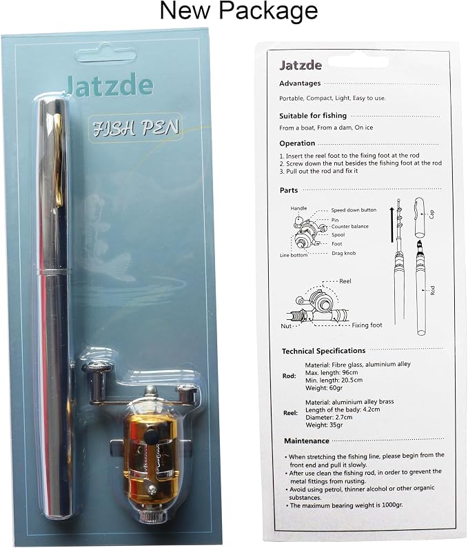 Jatzde Mini Portable Pocket Fish Rod Pen Aluminum Alloy Fishing Rod Pole Reel Combos…
