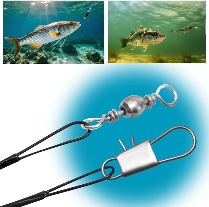 Benykyo Fishing Leaders with Swivels and Snaps，40 lb High Strength Wire Leader，Steel Fishing Leader Freshwater & Saltwater，Black
