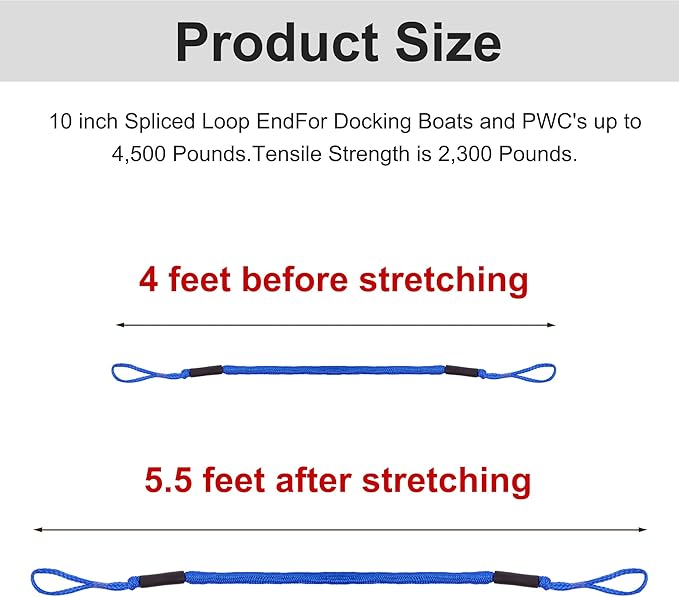 Bungee Dock Lines - Boat Accessories - 4 Feet Shock Cords Docking Rope Mooring Rope for PWC,Jet ski,Pontoon,Kayak,Canoe,Power Boat,Watercraft (Blue)
