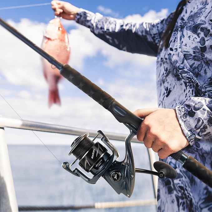 KastKing ReKon Saltwater Fishing Rod and Reel Combo, Fishing Poles & Reels Combo, Graphite Blank, Zirconia Rings, NyliTech Frame & Rotor, EVA Handle, Uplock Reel Seat