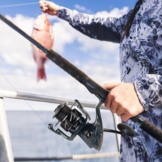 KastKing ReKon Saltwater Fishing Rod and Reel Combo, Fishing Poles & Reels Combo, Graphite Blank, Zirconia Rings, NyliTech Frame & Rotor, EVA Handle, Uplock Reel Seat