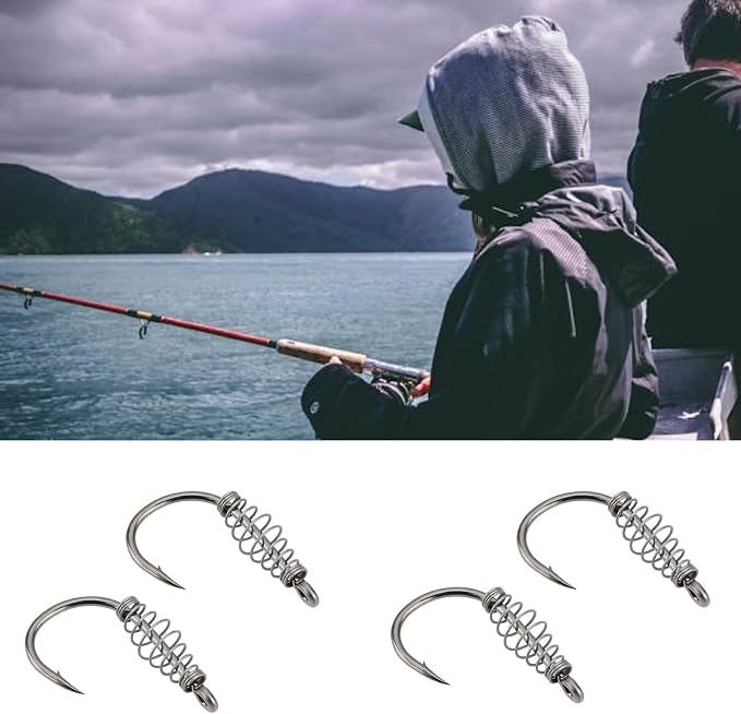 20Pcs Spring Fishing Hooks, High Carbon Steel Hooks with Metal Spring Barbed Swivel Fishing Hooks Suitable forPower Bait Trout Carp