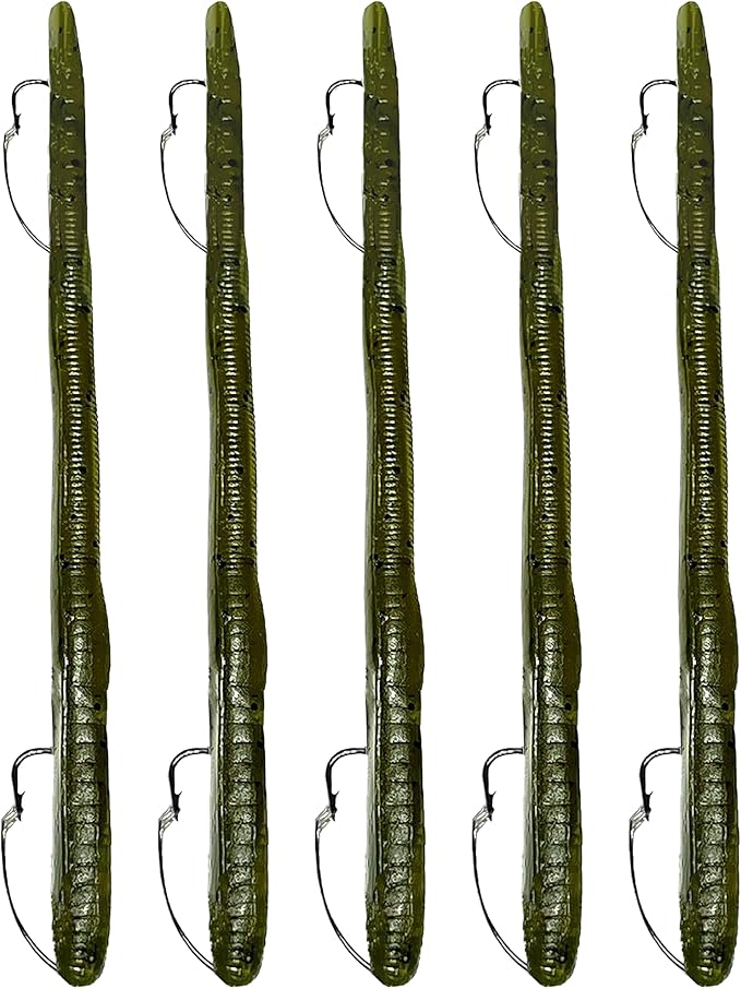 DeLong Lures 6" KILR Worm – Made in USA Weedless Pre-Rigged Soft Plastic Swimbaits, Extra Durable Bass Fishing Lures for Pike and More, 5-Pack Variety