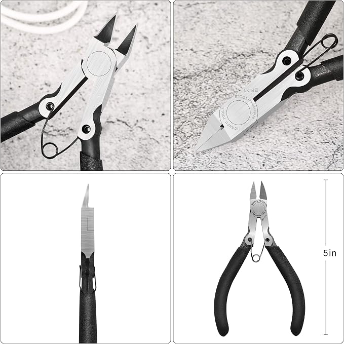 BOENFU 5 inch Flush Cutters Precision Wire Cutters Wire Snips Small Wire Nippers, Ideal for Crafts, Model, Electronics, Zip Ties, Jewelry Making