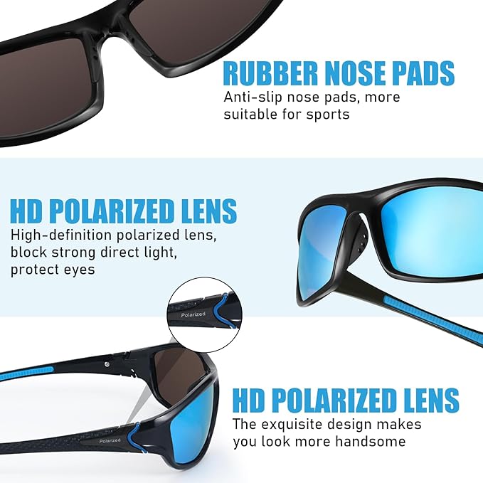 TOODOO 4 Pairs Men Polarized Sunglasses with UV Protection Driving Glasses Sports for Sport Outdoor Activities