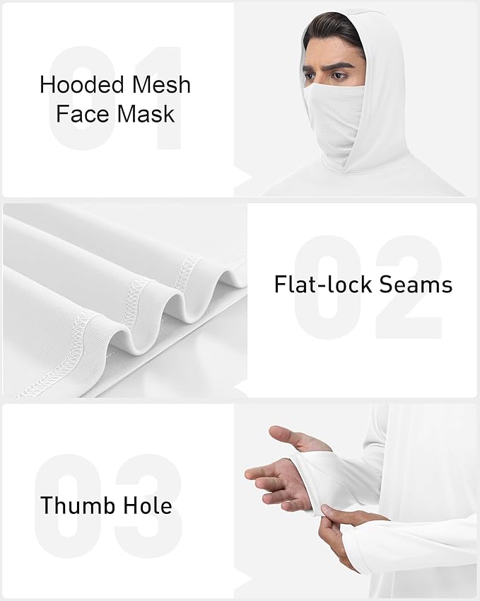 FISHEAL Men's Performance Fishing Hoodie Shirt - UPF 50+ Sun Protection Long Sleeve Thumbholes Shirts with Neck Gaiter