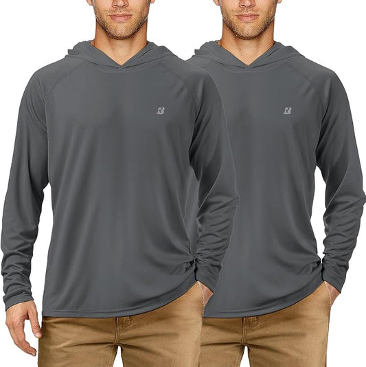 Roadbox UPF 50+ Fishing Shirts for Men, Long Sleeve UV Sun Protection Hoodie, Outdoor Hiking Running Swimming Rash Guard