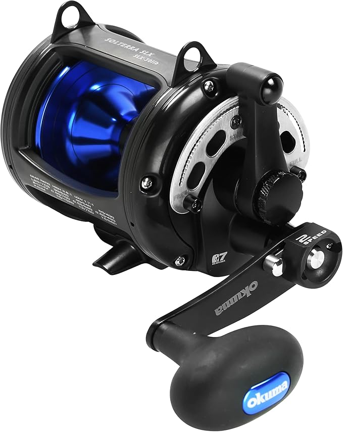 Okuma Solterra SLX Two Speed Closed Frame Lever Drag Reel Saltwater Trolling Reel, SLX-20IIb, 480yds-30lb