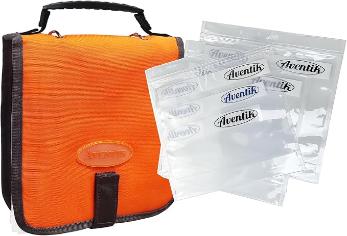 Aventik Fishing Tackle Binder Soft Cover Fishing Bait Organized Storage Rig Bag Soft Bait Binder Saltwater Resistant 8.5x8.5x1.1inch(orange+clear)