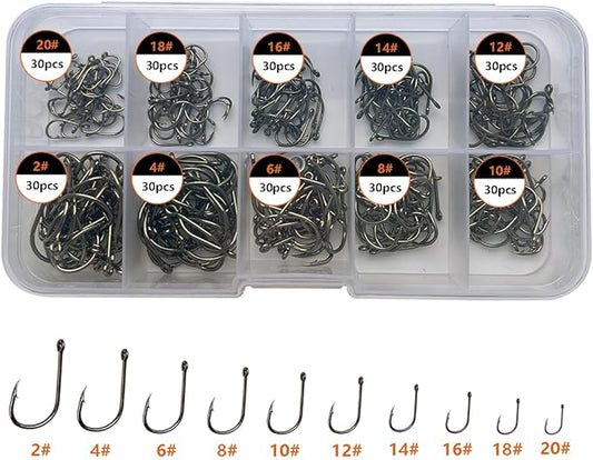 AMHDV 300Pcs/ 500Pcs/ 1000Pcs Small Fishing Hooks, 10 Different Sizes Tiny Fish Hook Set for Freshwater