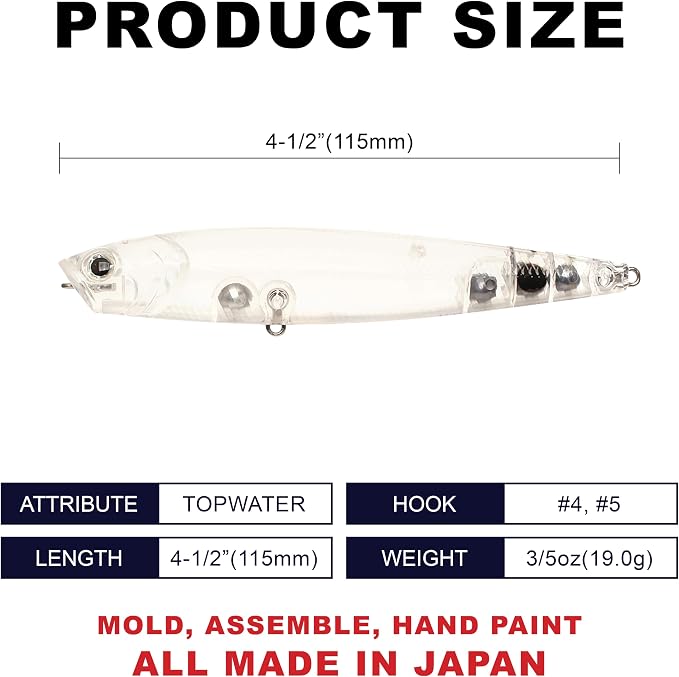 LUCKY CRAFT Gunfish 115NF Top Water Bass Fishing Lures, 4.5” Floating Lure with Cupped Mouth, Freshwater Trout and Bass Lures Fishing Gear, Accessories for Tackle Box