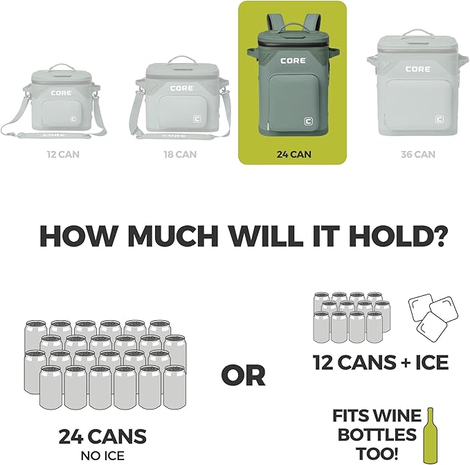 CORE Magnetic Leak Proof Soft Cooler with Waterproof Zipper | Insulated Bag Portable Ice Chest Box | Best Soft Cooler for Food & Beverages for Tailgating, Car Camping, Travel, and Family Beach Picnics