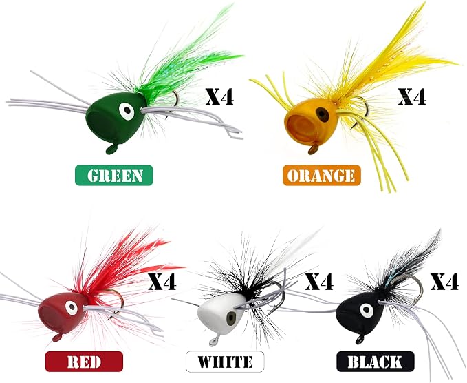 Fly Fishing Poppers, Topwater Fishing Lures Bass Crappie Bluegill Sunfish Panfish Trout Salmon Perch Steelhead Flies for Fly Fishing Bass Panfish Bluegill Trout Salmon