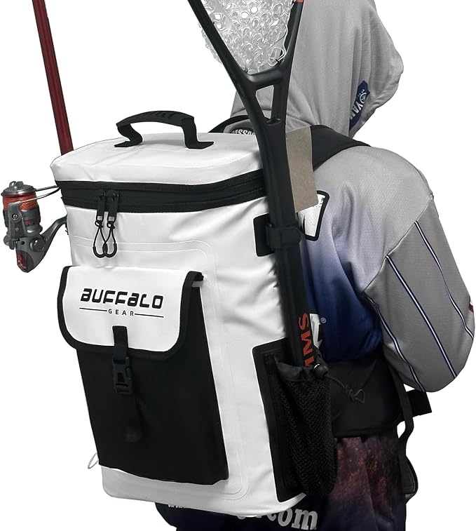 Buffalo Gear Fish Cooler Backpack 32Qt Waterproof Fishing Backpack Cooler Portable Fish Bag, Keep Ice Cold More Than 24 Hours