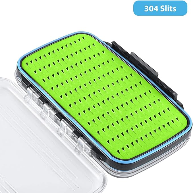 Gonex Fly Boxes for Fly Fishing Jig Boxes Two-Sided Waterproof Lightweight Fly Fishing Box Easy Grip Transparent Lid Fly Fishing Lures Box Sizes A+B+C, Green
