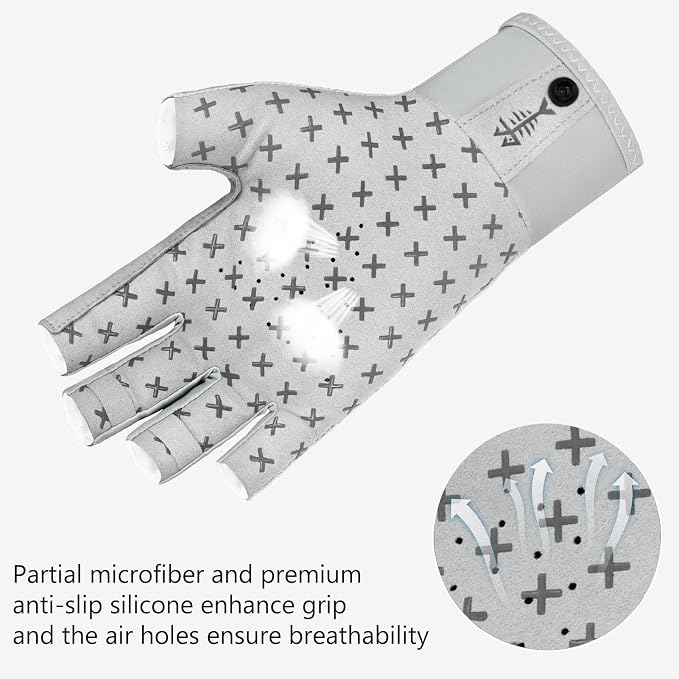 BASSDASH 3/4 Finger UPF 50+ Sun Gloves Breathable Anti-Slip Silicone Palm for Men Women Fishing Fingerless Cycling Running