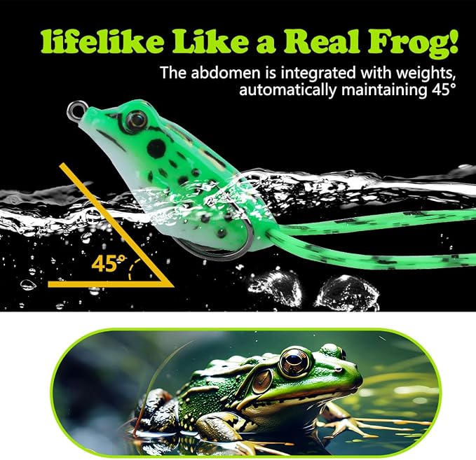 9PCS Frog Lure Kit - Topwater Fishing Lures for Bass, Snakehead & Freshwater Fish | 4.5CM 5G Soft PVC Baits with Weedless Hooks - Perfect for Dense Vegetation | Ideal Lure Set for Anglers inSaltwater