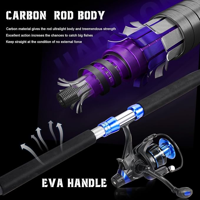Sougayilang Catfish Fishing Rod Combo IM8 Carbon 2 Piece, MH Power Portable Travel Spinning Rod with 4000 Size Spinning Reel -7'0"