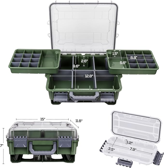 RUNCL Universal Fishing Tackle Box with Two Small Tackle Tray, Removal Inside Design Waterproof Trunk Storage Box, Thicker Floating Airtight Stowaway, Xmas Surprise Fishing Gifts for Men Women