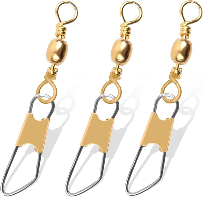 AGOOL Fishing Swivels Snaps, 60/120pcs Barrel Swivels with Nice Snaps Gold High Strength Solid Rings Line Lures Connector Fishing Tackle Accessories