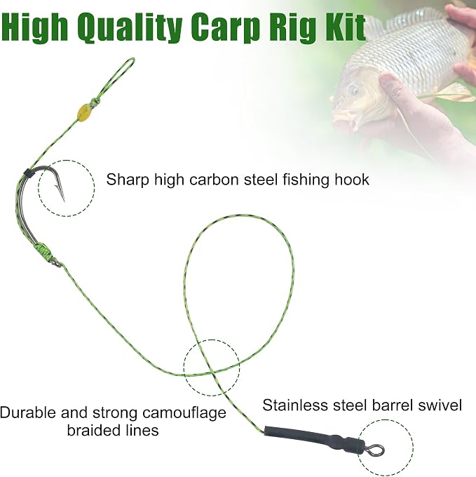 43pcs/152pcs Carp Fishing Hair Rigs Baits Carp Rigs Kit Corn Fishing Beads Boilie Bait Stops Dumbell Stoppers and Stringer Needle Fishing Equipment