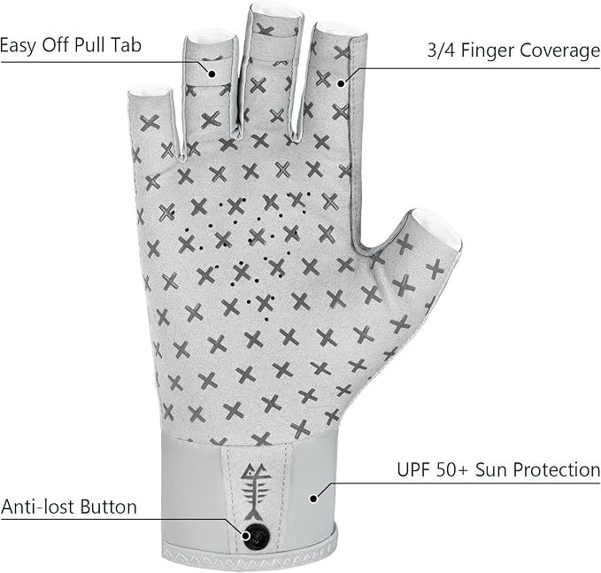 BASSDASH 3/4 Finger UPF 50+ Sun Gloves Breathable Anti-Slip Silicone Palm for Men Women Fishing Fingerless Cycling Running