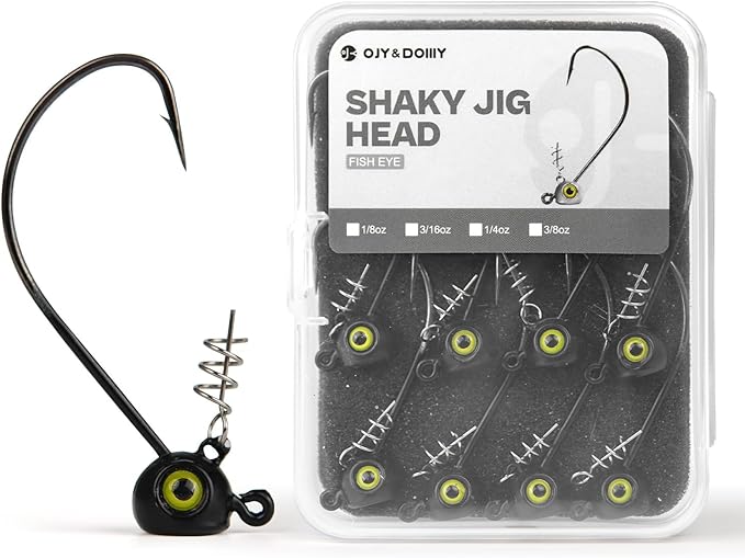 Shaky Head Jigs, Fisheye Stand-up Style Weedless Fishing Jig Heads for Bass (15-Pack) 1/8 3/16 1/4 5/16oz