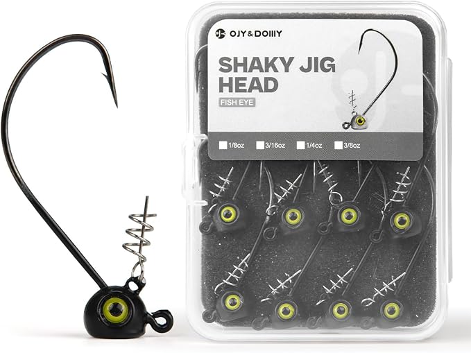 Shaky Head Jigs, Fisheye Stand-up Style Weedless Fishing Jig Heads for Bass (15-Pack) 1/8 3/16 1/4 5/16oz