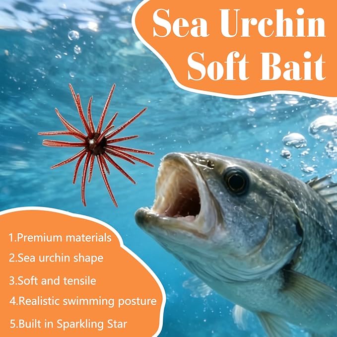4Pcs Floating Sea Urchin Soft Lure - Super Urchin Bait with Tentacles, TPE Finesse Baits for Bass Fishing, Multi-Species Lures for Drop Shot, Wacky Rig, Neko Rig, Durable & Lifelike Fishing Lures