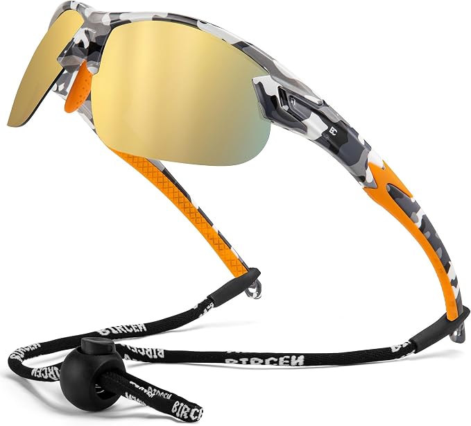 BIRCEN Mens Polarized Sunglasses for Sports: TR90 Lightweight Sun Glasses Wrap Around Shades for Fishing Driving Cycling