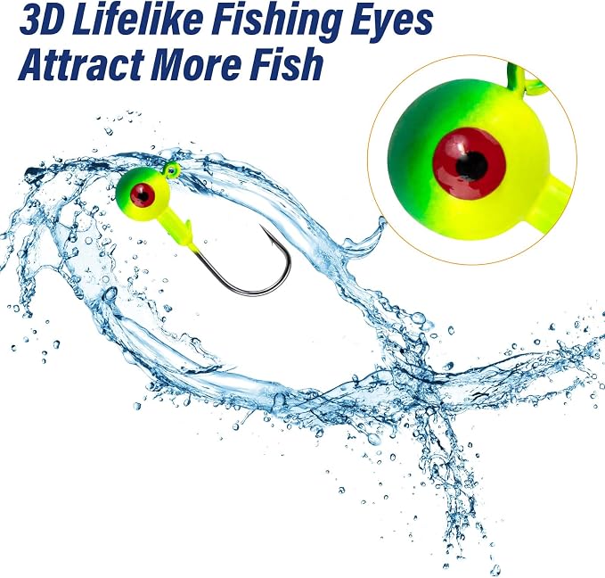 Alwonder 10-Pack Round Fishing Jig Heads, Bass Ball Jigs Hooks 3D Eyes High Carbon Steel 1/8-1/2OZ Pompano Jig Head Saltwater Freshwater Jigs Heads for Fishing Pompano Bass Trout Walleye Striper
