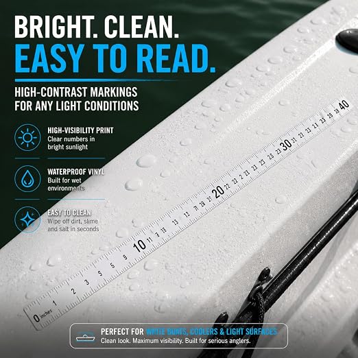 Fish Ruler Sticker 40 Inch, White Fish Measuring Tape, Adhesive Fish Measuring Sticker, Adhesive Measuring Tape Fishing Boat Accessories for Boat Kayak Cooler Workbench