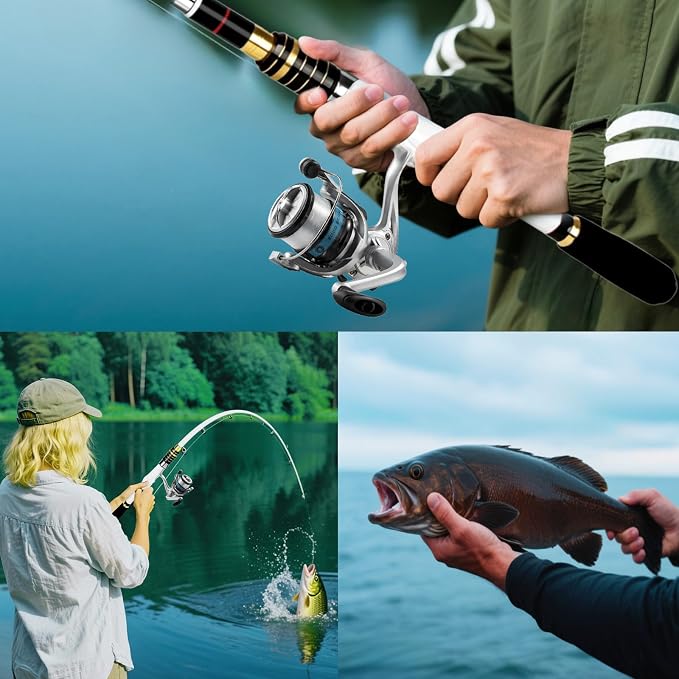 Telescopic Fishing Rod and Reel Combo, 2PCS Collapsible Fishing Pole with Spinning Reel Lures and Carrier Bag for Saltwater Freshwater Bass Fishing Gear